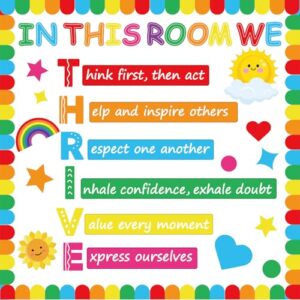 Colorful Motivational Bulletin Board Classroom Decoration Positive Sayings Growth Mindset Paper CutoutsIn This Room We Thrive Bulletin Board for Teacher Back to School Supplies Blackboard Wall Decor