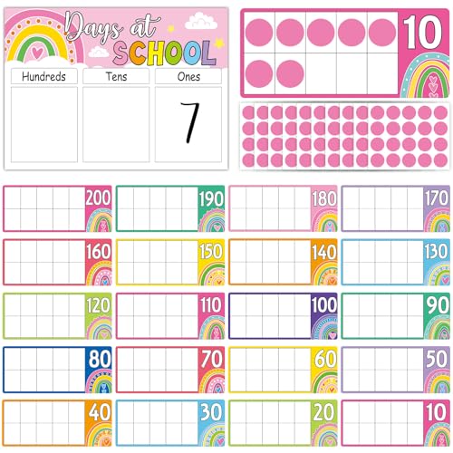 Colorful Number of The Day Posters First Day of School Countdown Poster Back to School Countdown Bulletin Board Decor Rainbow Place Value Chart for Classroom (Hundreds Tens Ones) Counting Pocket Chart