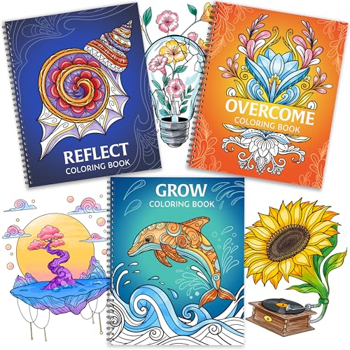 Coloring Books for Adults Relaxation – Set of 3 Books with Inspiring Quotes for Calm Self-Care – Adult Coloring Book for Women, Mindfulness Stress Relief Gift, Calming Animal and Nature Designs Kit