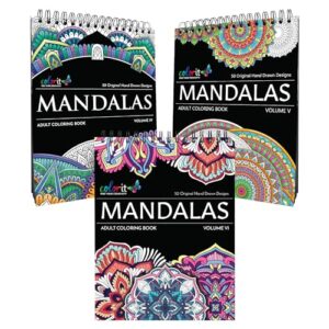 ColorIt Mandalas to Color Volume IV,V,VI, Adult Coloring Book 50-Page for Each Mandalas Coloring Book for Adult Relaxation with Spiral Book Binding, Thick and Perforated Pages, Flat Hardback Cover