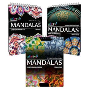 ColorIt Mandalas To Color Volume VI,VII,VIII, Spiral Bound Adult Coloring Book, 50 Mandala Designs with Perforated Pages, Hardback Cover, Ink Blotter | for Arts and Crafts, Books Adults