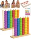 Color Match Challenge Game, Wooden Fast-Paced Pattern Matching Ring Stack Puzzle with Challenge Cards for 2 Players, Fun Party, Family Game Night Activity, Interactive Matching Play (2 Pack, Wooden)