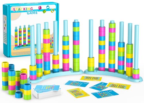 Color Matching Challenge Game 2 Pack , Fast Pattern Stacking Games With 2-4 Players, Fun Family Board Puzzle Game For Kids & Adults, Birthday Easter Christmas Party Gifts For Boy & Girls & Adults
