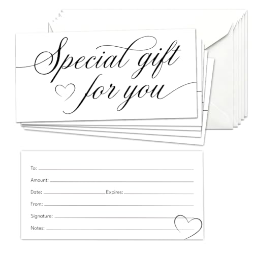 COMBLOOM 40 Pcs Handwritten Heart Blank Gift Certificates with Envelopes 6.7"x3.3", Gift Vouchers for Salon Spa Restaurant Business, Fill-in Coupon Cards for Birthday Wedding Gift