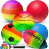 comethu 6PCS Rainbow Sports Balls Set for Kids with Pump and Net Bag, 8.5 Inch Basketball Soccer Volleyball Football Colorful Playground Balls, Inflatable Outdoor Playground Ball Toys for Boys Girls