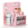 Comix Desk Organizer with 2 Drawer, Pink 360° Rotating Pen Holder for Desk