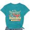 COMIZI Teacher Shirts for Women Kindergarten Teacher Tshirt Teach Tiny Humans Preschool Tee Tops Cyan
