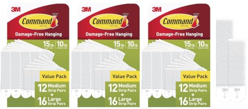 Command 15 lb & 10 lb Large and Medium 28 Pairs Picture Hanging Strips (56 Strips), Damage-Free Hangers for Picture Frames, No Tools Required, Great for Home Room Wall Decor, White Adhesive