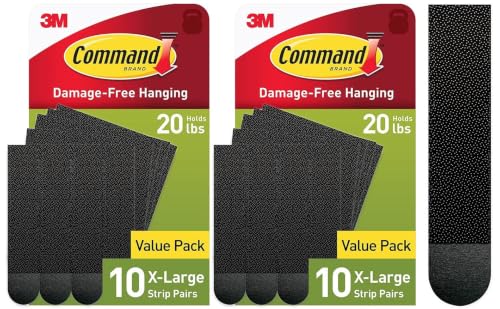 Command 20 lb XL 10 Pairs Heavyweight Picture Hanging Strips (20 Strips), Damage-Free Hangers for Picture Frames, No Tools Required, Ideal for Home Room Wall Decor, Black Adhesive (Pack of 2)