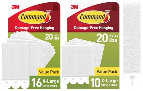 Command 20 lb XL 26 Pairs Heavyweight Picture Hanging Strips (52 Strips), Damage-Free Hangers for Picture Frames, No Tools Required, Ideal for Home Room Wall Decor, White Adhesive