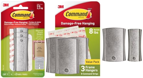 Command Assorted Universal Picture Hanger, 3 Jumbo and 3 Standard Hooks with Command Strips, Great for Sawtooth, D-Ring, Wire, Keyhole and Other Frames, Damage-Free Hanging for Home Decor