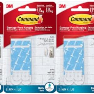 Command Bath Replacement Strips, 2-Medium and 4-Large Water-Resistant Adhesive Strips, Re-Hang Bath Hooks or Caddies (Pack of 3)