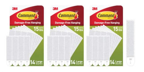 Command Picture Hanging Strips, Large White, 3 Pack, 42 Pairs, 84 Strips Total, Damage Free Wall Hangers for Frames, Removable Adhesive Mounting for Apartments, Dorm Rooms, Classrooms, Offices