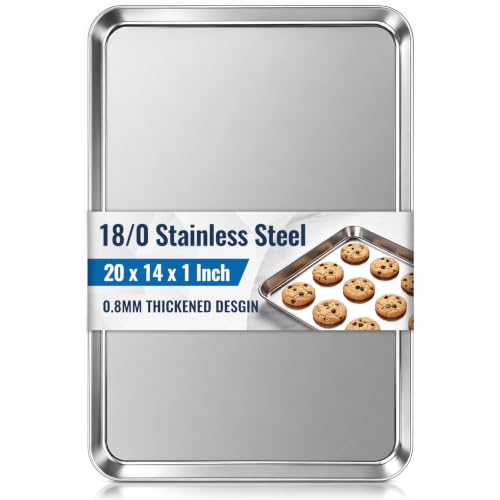 Commercial Grade Stainless Steel Baking Sheet, Large 20 x 14 x 1 Inch Heavy Duty Stainless Steel Cookie Sheet, Nonstick Non-Toxic Baking Pan Oven Tray for Roasting & Baking, Dishwasher Safe