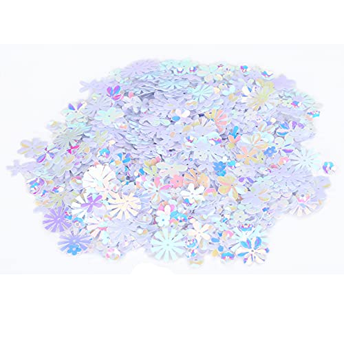Compatible with Confetti Flower Shaped Glitter Sequins Spangles Party Wedding Sprinkle Part Decoration Supplies Colorful Shiny Durable PVC Material for Holiday DIY Craft 30g Bag (White)