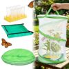 Complete Butterfly Habitat Kit - 14" W x 20" H Large Collapsible Mesh Growing Cage & Hydroponic Feeding Tubes/Rack Holder & Messproof Mat & Guide, Easy to Set Up, Monarch Caterpillars Enclosure House