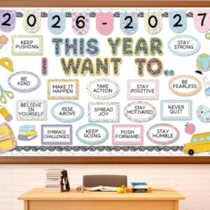 Composition Notebooks Inspirational Bulletin Board This Year I Want to Bulletin Board Decor Positive Affirmations Notebook Classroom Decor for Welcome Back to School Office Chalkboard Wall Supplies