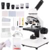Compound Microscope, 2000x Magnification, with Smartphone Adapter, Slide Set, Dual LED Illumination System, Adult Microscope, Suitable for Beginners and Laboratory use (Monocular Microscope)