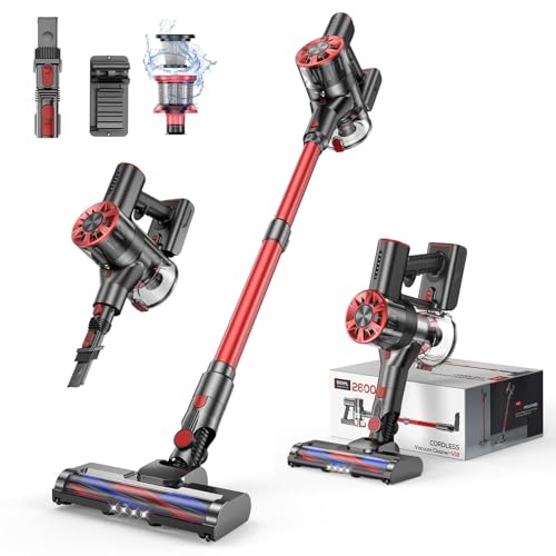 Comvtu Cordless Vacuum Cleaner for Home, 80,000PRM Powerful 4 in 1 Lightweight Stick Vacuum with 2 Adjustable Suctions, Max 40 Mins Runtime, 2600mAh Rechargeable Vacuum Cleaners (Vermilion)