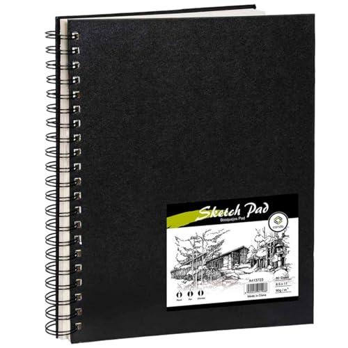 Conda 8.5"x11" Hardbound Sketch Book, 80-Sheets 90gsm Double-Sided Hardcover Sketchbook, Spiral Sketch Pad, Durable Acid Free Drawing Art Paper for Adults