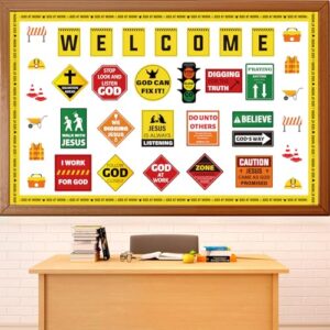 Construction Bulletin Board Set Classroom Decorations Road Sign VBS Road Trip Religious Bulletin Board Welcome Bulletin Boards for Elementary Preschool Construction Decor Supplies