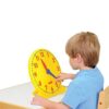 Constructive Playthings 12 in. Geared Learning Clock with Large 12-Hour Markings, Yellow, Blue and Red Colors, Plastic Teaching Clock for Classrooms, Teacher Supplies, Ages 5 Years and Up, 1-Pack