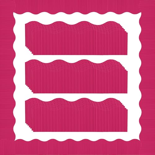 Containlol 118ft Corrugated Bulletin Board Borders, Rose Red Ribbed Scalloped Borders Trim, Poster Board Decoration for Summer Back to School Classroom Office Chalkboard Whiteboard Wall