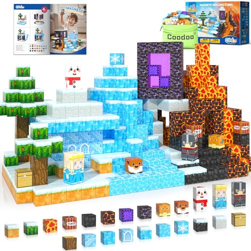 Coodoo 110PCS Magnetic Blocks - Build Mine Magnet World Magic Sword Portal Set, Magnet Kids Toys for Boys & Girls Age 3-5 4-8 5-7, STEM Magnetic Tiles Building Games Sensory Outdoor Toddler Toys