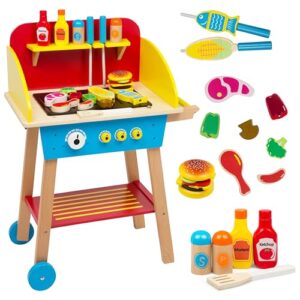 Cook 'N Grill Wooden BBQ Playset- Kids Pretend Play Stand Wood Toy Barbeque