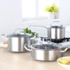 Cookware Set Kitchen Stainless Steel Soup Pot Saucepan Induction Safe Thick Fry Pan Saucepan with Glass Lid 3 Piece Set