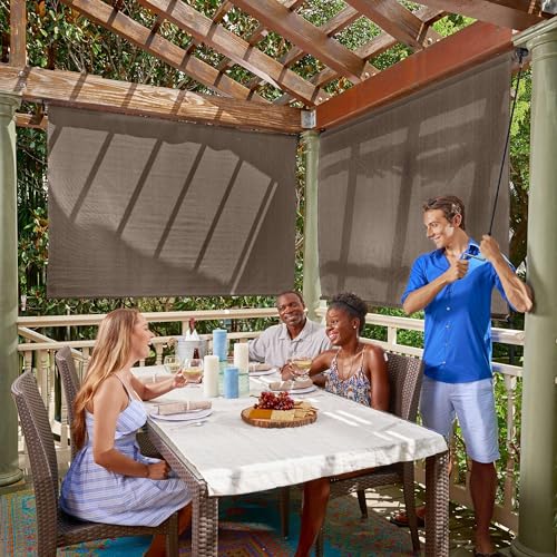 Coolaroo Outdoor Roller Shade with Wand - 90% UV Block Breathable Light Filtering Shade for Patio or Porch, Fade-Resistant, Easy-Clean Fabric, 4ft x 6ft, Mocha