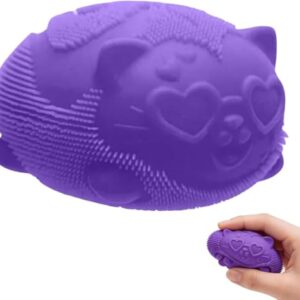 Cool Cat Squeeze Squishy, Cute Cat Stress Fuzz Ball, Slow Rise Sensory Fidget Balls,Sensory Stress Ball Relief(Purple)