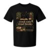 Cool Cats Read Books T-Shirt Cozy Library Shelf Graphic Tee