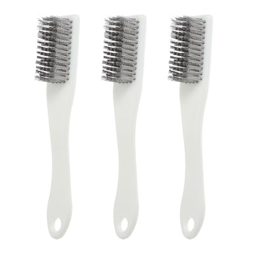 COOLHIYA Small Wire Brush 3pcs for Cleaning and Polishing with Stainless Steel Bristles , Compact Heavy Duty Wire Brush for Delicate Surfaces and Collectibles for Home and Travel Use