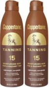 Coppertone Tanning Sunscreen Spray with Broad Spectrum SPF 15, Water Resistant Spray Sunscreen, Lightweight and Non-Greasy, 5.5 Oz (Pack of 2)