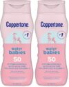 Coppertone WaterBabies Baby Sunscreen Lotion SPF 50, Hypoallergenic Sunscreen for Babies, Water Resistant, Pediatrician Recommended, 8 Fl Oz Bottle (Pack of 2)