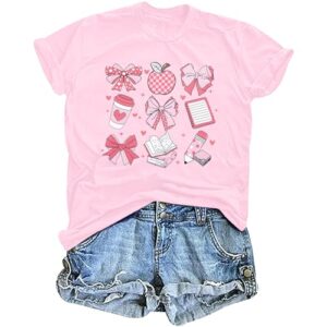 Coquette Bow Teacher Shirt Women Cute Back to School Teacher Life Shirts Funny Teachers Gift Blouse Tops