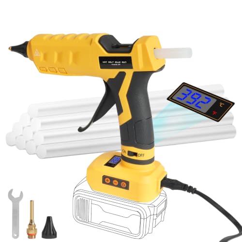 Cordless & Corded 2-in-1 Hot Glue Gun Compatible with Dewalt 20V Battery, 100W Digital LED Temp Adjustable Anti-drip Full Size Glue Gun with 1 replaceable nozzle & Glue Sticks (Battery Not Included)