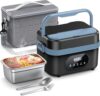 Cordless Electric Lunch Box, 18000mAh Rechargeable Self-Heating Lunch Box Food Warmer, 1.5L Portable Heated Lunch Container for Adults, Leakproof for Work, Office, Camping & Travel, Black & Blue