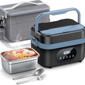 Cordless Electric Lunch Box, 18000mAh Rechargeable Self-Heating Lunch Box Food Warmer, 1.5L Portable Heated Lunch Container for Adults, Leakproof for Work, Office, Camping & Travel, Black & Blue