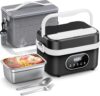 Cordless Electric Lunch Box, 18000mAh Rechargeable Self-Heating Lunch Box Food Warmer, 1.5L Portable Heated Lunch Container for Adults, Leakproof for Work, Office, Camping & Travel, Black-White