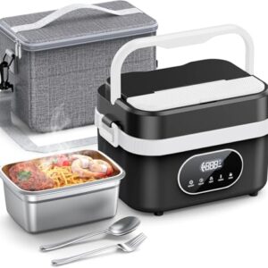 Cordless Electric Lunch Box, 18000mAh Rechargeable Self-Heating Lunch Box Food Warmer, 1.5L Portable Heated Lunch Container for Adults, Leakproof for Work, Office, Camping & Travel, Black-White