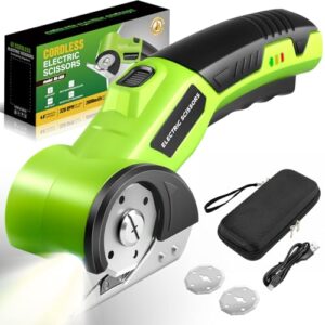 Cordless Electric Scissors, 4V Rechargeable Cardboard Cutter with 2600mAh Battery, Safety Lock, LED Light, 2 Blades, Electric Box Cutter for Cardboard, Fabric, Plastic, Leather, Cloth, DIY Crafts
