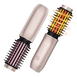 Cordless Hair Curling Iron Brush, Travel Curl Brush, 3-in-1 Portable Curling Iron Cordless, Plasma Thermal Hair Brush, 7000mAh USB Rechargeable Curlings Wand, Mini Hot Curlings Brush-Blush Pink