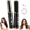 Cordless Hair Straightener Brush, 2-in-1 Flat Iron & Comb, Ceramic Anti-Scald, 5 Temp Settings (140-210℃), NTC Smart Control, Type-C Rechargeable, 60-Min Battery, Travel-Friendly for All Hair