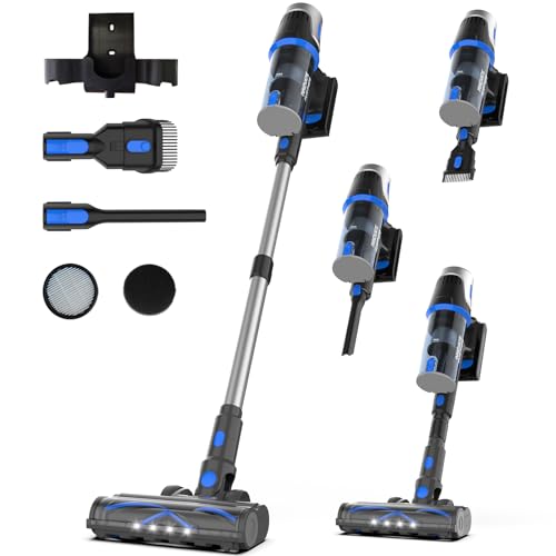 Cordless Vacuum Cleaner:65KPA 65Mins Strong Suction Stick Vacuum, Anti-Tangle Self-Standing Cordless Vacuum with Touch Screen LED Display, Detachable Battery Vacuum Cleaner for Home/Pet Hair/Carpet
