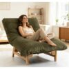 Corduroy Bean Bag Chair with Back Support, High-Density Foam Lazy Sofa for Living Room Bedroom, Ergonomic Single Seater Floor Chair，Antique Green