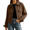 Corduroy Jacket Women Collared Casual Cropped Jackets Long Sleeve Coats