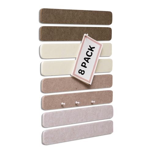 Cork Board Alternative Felt Strip Board 8-Pack 13"x2", Bulletin Board Bar Strips with 60 Pushpins Adhesive Install for Bedroom Door & Home Office (8Pack-Linen Dusk)