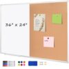Cork Bulletin Board, 36 X 24 Inches White Magnetic Dry Erase Board, Large Wall Mounted Message Vision Notice Memo Pin Board for Office, Home and School